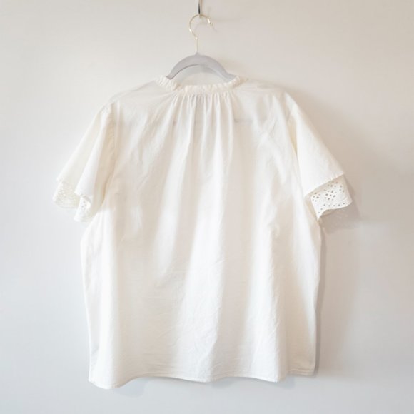 Ava & Viv Plus Size Lace Flutter Sleeve White Cotton Peasant Blouse Size 2X - Picture 2 of 12